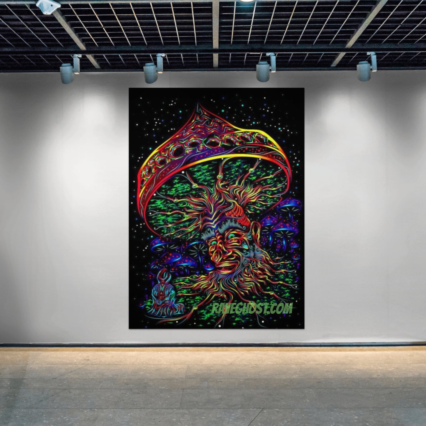 Wise Mushroom Black Light Tapestry