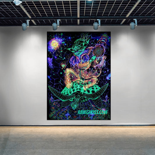 All Powerful Psychedelic Yoda Black Light Tapestry