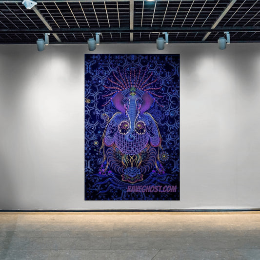Lord Ganesha Black Light Tapestry